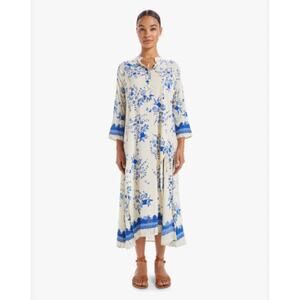 Natalie Martin Isobel Maxi Dress Posey Blue Slits Rayon Small Boho Cream